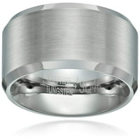 Машки сафир волфрам со дијамант што завршува широк сребрен прстен, големина 9