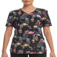 Scrubstar Women's Marvel Color Me Kawaii V-вратот за печатење на врвот WD709X47