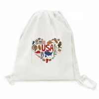 Америка Љубов Срце Национално Знаме Ранец Платно Врвка За Влечење Мрежеста Торба За Повеќекратна Употреба