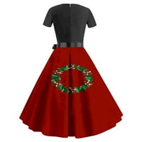 Божиќен Фустан Од 1950 тите За Жени Моден Божиќен Принт Туника Кринек Кратки Ракави Миди Фустани Со Прерамки