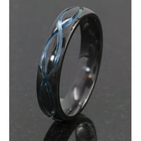 Полу-круг црн циркониумски прстен со симбол за бесконечност анодизиран во сина боја