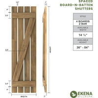 Ekena Millwork 1 2 W 55 H Americraft Четири надворешни плочи на табла Реално дрво распоредено од табла-n-batten ролетни W Z-Bar,