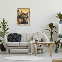 Stuple Industries Германски овчарско куче симпатично гледање портрет на животни со животни, сив врамен уметнички печатен wallид