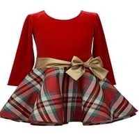 Бони Jeanан Девојки за одмор Божиќ со кадифето на половината, фустан од половината, големини со 7-16