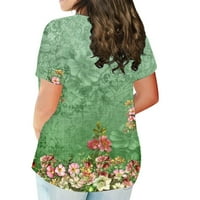 Женски Блузи Со Кратки Ракави Цветна Блуза Обични Дами Летни Туники Врвови На Екипажот Мода Зелена Л