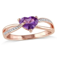 1- Карат Т.Г.В. Афро-аметист и дијамант-акцент 10kt розово злато бесконечно срце прстен