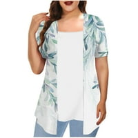 Жени плус големина блузи облечени обични Лажни две Летни Обични Маици Лабави Фит Блузи Фрагарн