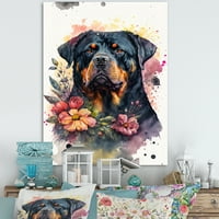 Designart Cute Rottweilers Floral Art I Canvas Wallидна уметност