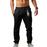 wofedyo машки панталони машка мода секојдневен печатен џеб панталони со врвки големи панталони црн xl