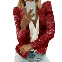 Псиакги јакни за жени Жени Обични Модни Светки Светки Пенливи Кардиган Јакна Црвена + XL