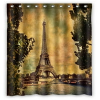 Ајфеловата Кула Во Париз Франција Гроздобер Ретро Стил Туш Завеса Бања Водоотпорен Домашен Декор