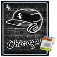 Чикаго Вајт Значи-Неонски Шлем Ѕид Постер со Притисни Иглички, 14.725 22.375