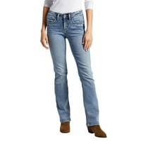 Co. Silver Jeans Co. Women'sенски суки средно издигнување тенок фармерки за подигање, големини на половината 24-36