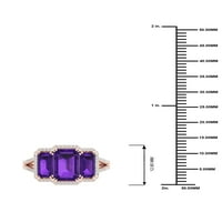 Империјал скапоцен камен 10K розово злато смарагд исечен аметист КТ два дијамант три камени ореол Сплит Шанк женски прстен