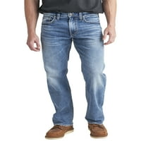 Сребрени фармерки копродукции за машка Зак опуштени се вклопуваат фармерки со права нозе, големини на половината 28-42