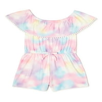 Btween Girls Ruffle Nie Tie Romper со пом пом детали и Scrunchie, големини 4-12