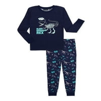 Kidtopia Boys долги ракави на врвот и џогерски панталони за пижами, сет, 2-парчиња, големини 6-14