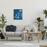 Sumbell Industries Blue Botanical Leves Graphic Art Jet Black Floating Rramed Canvas Print wallид уметност, дизајн од Лиз Св. Андре