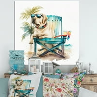 DesignArt Dog на стол на плажа II платно wallидна уметност