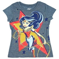 Супер херои Чудо од жена во лиценцирана графичка маица на девојчињата Starвезди