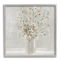 Студената индустрија за бело цвеќе вазна за аранжман Сликарство сива врамена уметничка печатена wallидна уметност, дизајн од