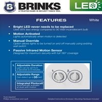 Активирано движење за безбедносно светло за движење на LED-светло за движење на Brink, бела завршница