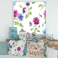 DesignArt 'Blue and Pink Pansy Flowers II' Традиционална врамена платно wallидна уметност печатење