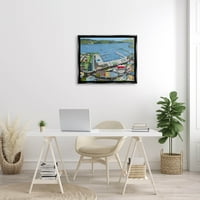 Sumpell Industries Ocean Docks Subruds Streets Graphic Art Jet Black Floating Rramed Canvas Print Wall Art, Design By Carla