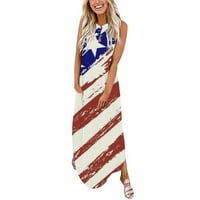 Дијанли Летен Фустан За Жени Секси Обвивка Против Вратот Резервоар За Американско Знаме Без Ракави Шуплив Ремен Ѕвезда Печатење