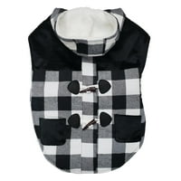 Fetchwear Buffalo Claid модна јакна со качулка и постава за кучиња, црно-бело, X-LARGE