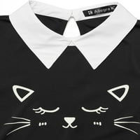 Уникатни поговори за женски мачки за мачка за печатење на контраст на јака од распрскувачки фустан од полите