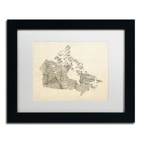 Трговска марка ликовна уметност Стара лисна музика мапа на Канада Канвас уметност од Мајкл Томпсет, бел мат, црна рамка