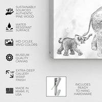 Wynwood Studio Animals Wall Art Canvas Prints 'Elephant Mom and Baby' Zoo and Wild Animals - сиво, бело