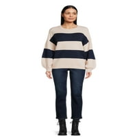 Сонувачи од деби женски шарен џемпер со долги ракави за мафини, средна тежина
