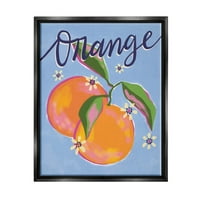 Портокалово агруми со цвеќиња Флорална шема Храна и пијалоци Графичка уметност авион црна врамена уметничка печатена wallидна