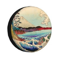 Водоотпорен Капак за Резервни Гуми DouZhe, Јапонски Отпечатоци Од Бранови На Планината Фуџи Прилагодливи Капаци На Тркалата