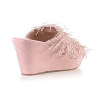 Fuzzy платформа со клин -потпетици женски сандали во розова боја