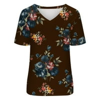 Синимоко Жените В - Вратот Цветни Печатење Маици Мода Удобно Женски Блузи Блузи