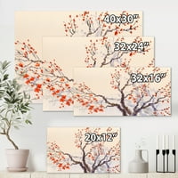 Пупки за дизајн и црвени цвеќиња на пролетното цветно дрво „Традиционално печатење на wallидот на платното од платно