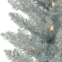 Време на одмор 6ft пред-осветлена сребрена елка, сребро, 6 ', јасно