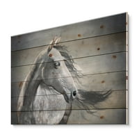 Дизајн на „Црно -бел портрет на фарма куќа од див коњ“ на природно бор дрво