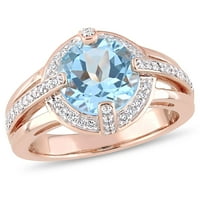 Miaенски Carat Carat T.G.W. Sky Blue Topaz & Carat T.W. Дијамант 14kt розово злато ореол прстен