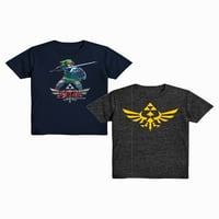 Zelda Boys Link Triforce Краток ракав графичка маица, 2-пакет, големини xs-xxl