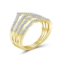 Карат Т.В. Бело дијамант 14KT злато над сребрен отворен прстен