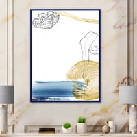 DesignArt 'Златна морска обвивка класична сина апстрактна' фарма куќа врамена платно wallидна уметност печатење