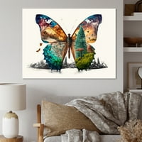 DesignArt Двојна изложеност на пеперутка со природен пејзаж I wallидна уметност