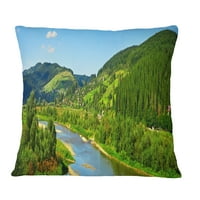 DesignArt Зелени планини и река - пејзаж печатена перница за фрлање - 12x20