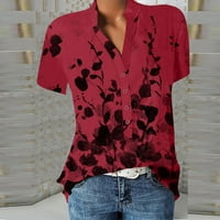 Женски Блузи V-Вратот Графички Отпечатоци Блуза Плус Големина Женски Плус Летни Кошули Со Кратки Ракави Блузи Црвена XL