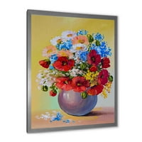 DesignArt 'Сè уште живот, букет со сини и црвени цвеќиња, традиционално врамен уметнички принт