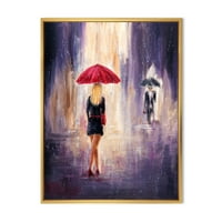 Дизајн Девојчето со чадор што шета на дождот II 'Француска земја врамена платно wallидна уметност печатење